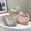 Plaid Half-moon Shoulder Bag Handbag Canvas Dumpling Bag Simple Hobos Crossbody Bag  Girls