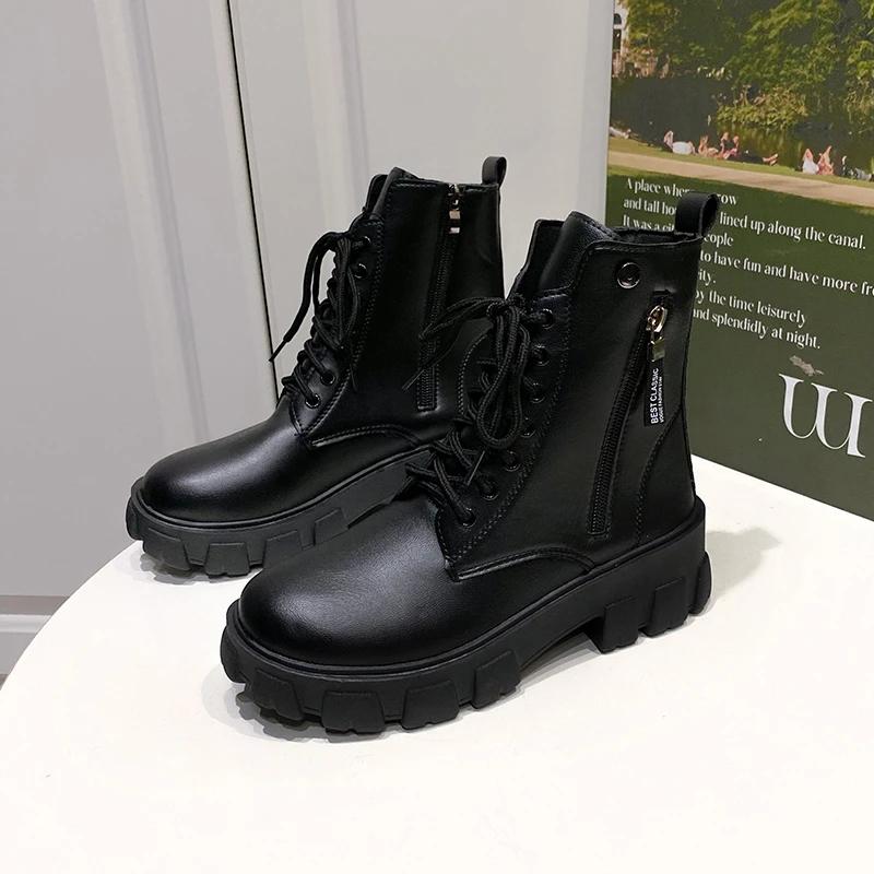 New Boots Ladies Lace-Up Shoes For Women Warm Platform Zipper Ankle Boots Soft Women Shoes Winter Boots Fashion Botas Muje