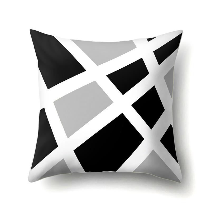 Polyester Pillowcase Peach Leather Velvet Black and White Geometric Printed Pillowcase Waist Cushion Cover Bedside Cushion Cover Bedside Cushion Cover