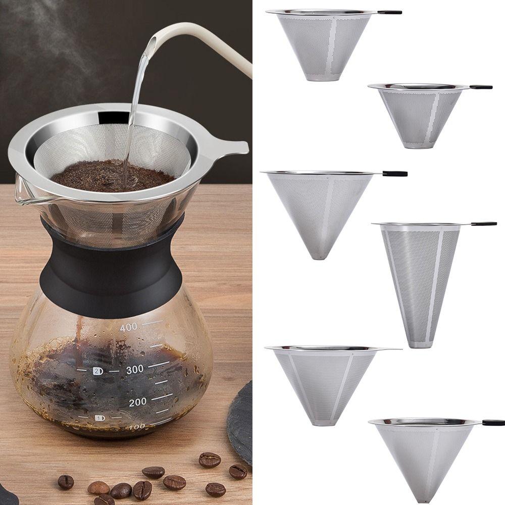 Drip Type Reusable Coffee Filter Silver Mesh Coffee Filter Portable Conical Coffee Filter  Cafe