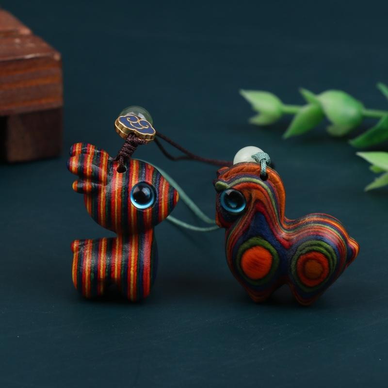 Wood Engraved Tangma Key Chain Cute Small Pendant Keychain Rainbow Wood Products Bag Backpack Charm Phone Pendant