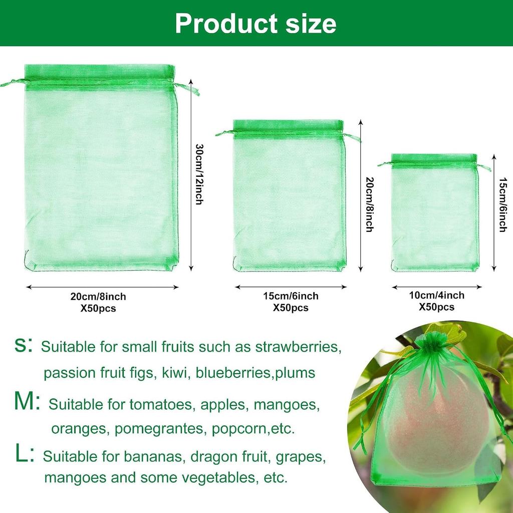 50PCS Fruit Protection Bag,12X16 /30CMX40CMFruit Netting Bags, Fruit Cover Mesh Bag with Drawstring, Garden Netting Bag, Birds Pest Net Barrier Bag