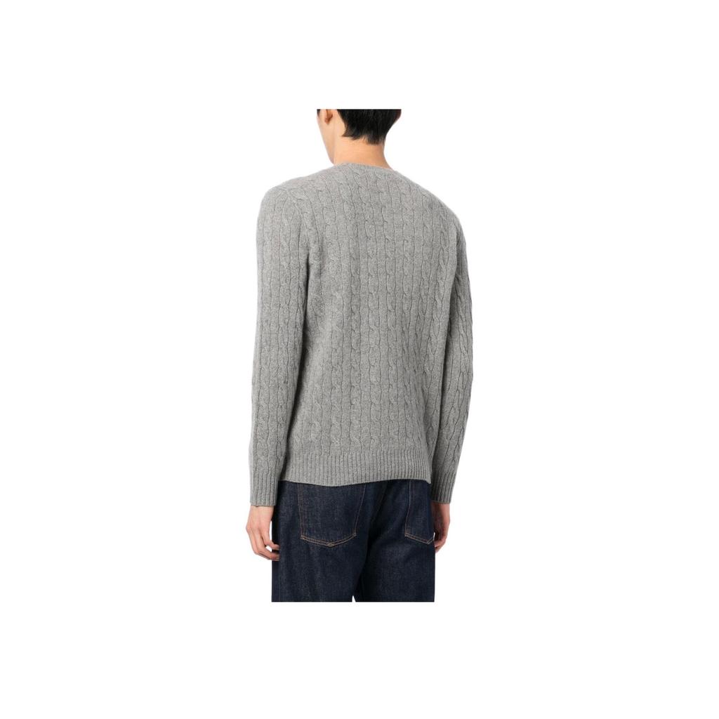 Polo Ralph Lauren SS23 Solid Color Logo Embroidered Cable Knit Cashmere Sweater Men Sweater Light-Gray 710876762-012