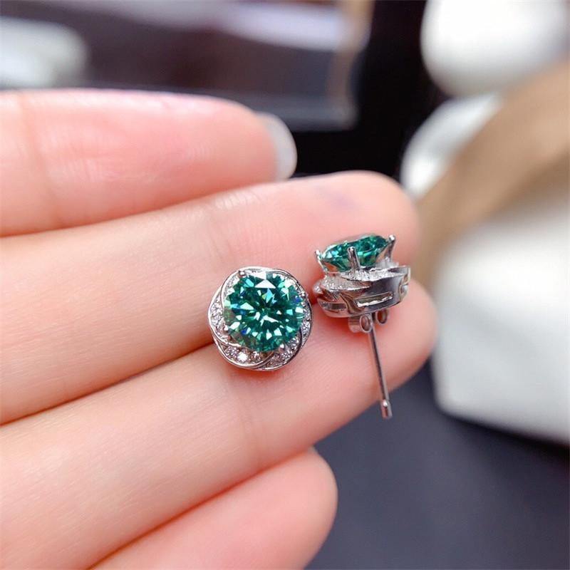 Boucles d'oreilles puces rondes en argent sterling vert CZ forme fleur simples élégantes pour femmes accessoires de piercing d'oreille nouveaux bijoux