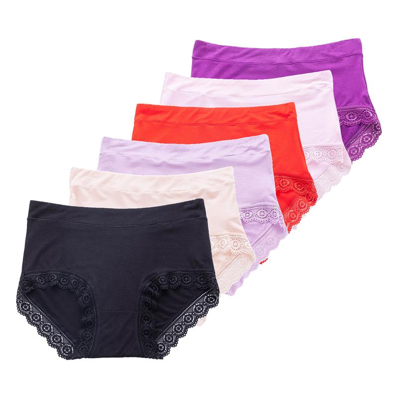 6Pcs Ladies Big Size Briefs Mid-high Panties Breathable Soft Women's Underwear Fit 45kg To 105kg