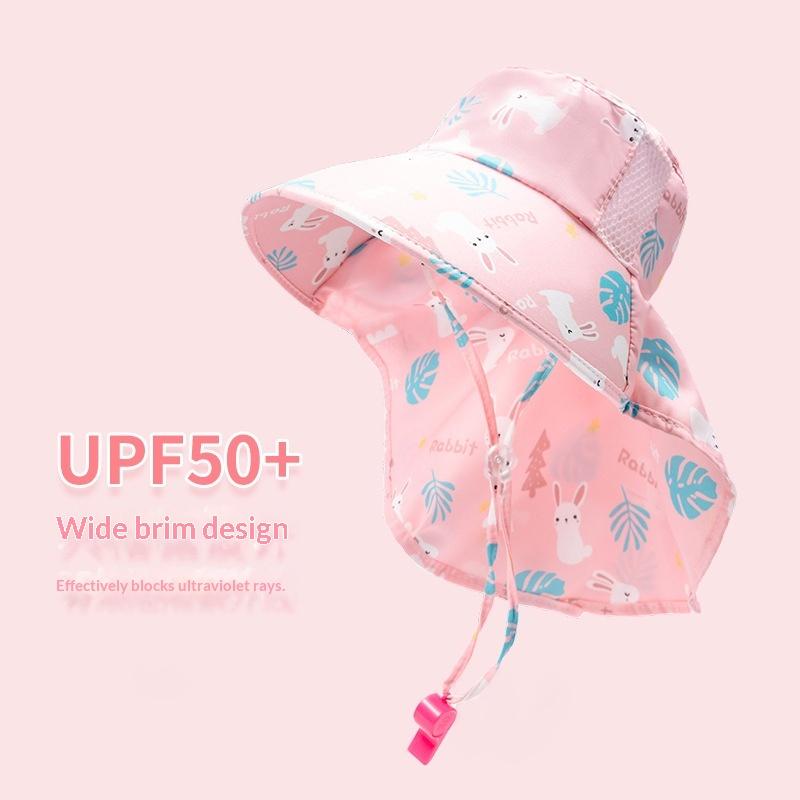 Summer Kids Sun Hat With Neck Flap Strap Wide Brim Beach Hats Kids Bucket Hat UV Protection Panama Cap For Boys Girls Outdoor