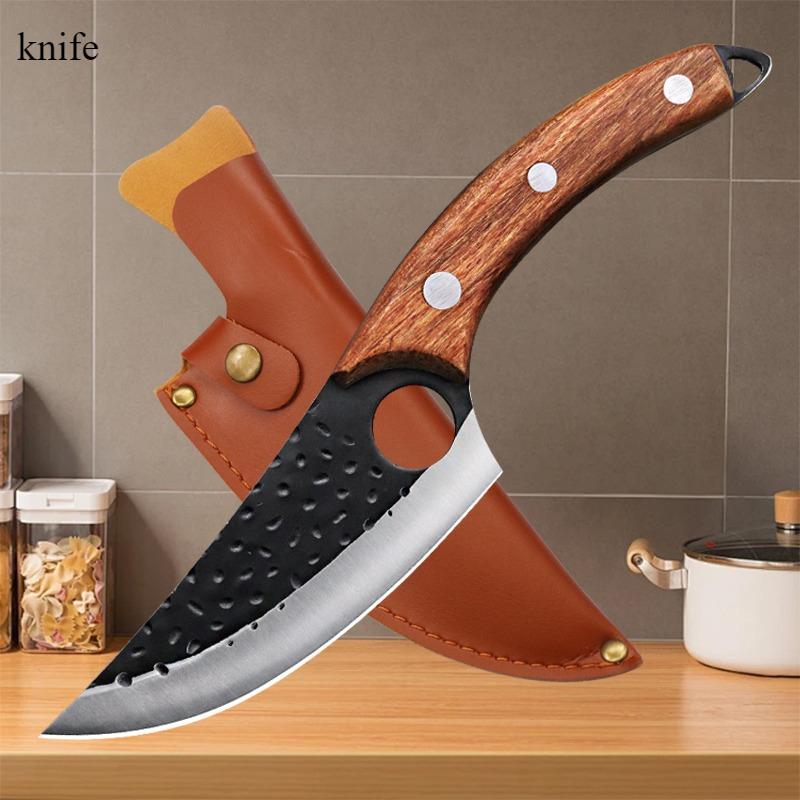 2PCS Knives Set Hand Forged Multipurpose Fruit Knife Stainless Steel Meat Cleaver Vegetable Knife Sharp Butcher Boning Knife