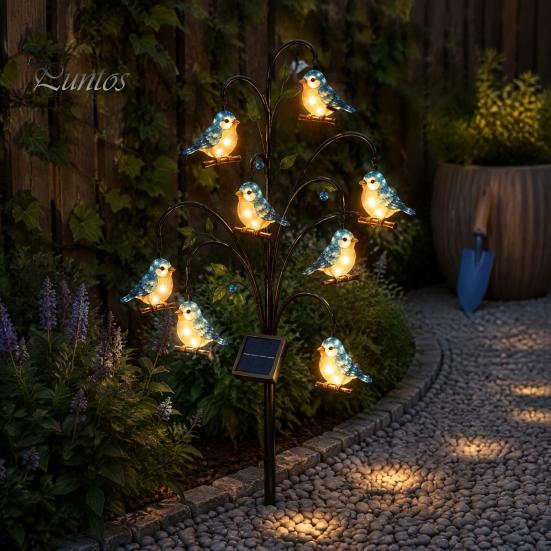 Backyard Fairy Tale Ornaments Outdoor Solar Pathway Light, Bird-shaped Stump Decorative Garden Stake with Warm Path Lights LED Lights, Waterproof