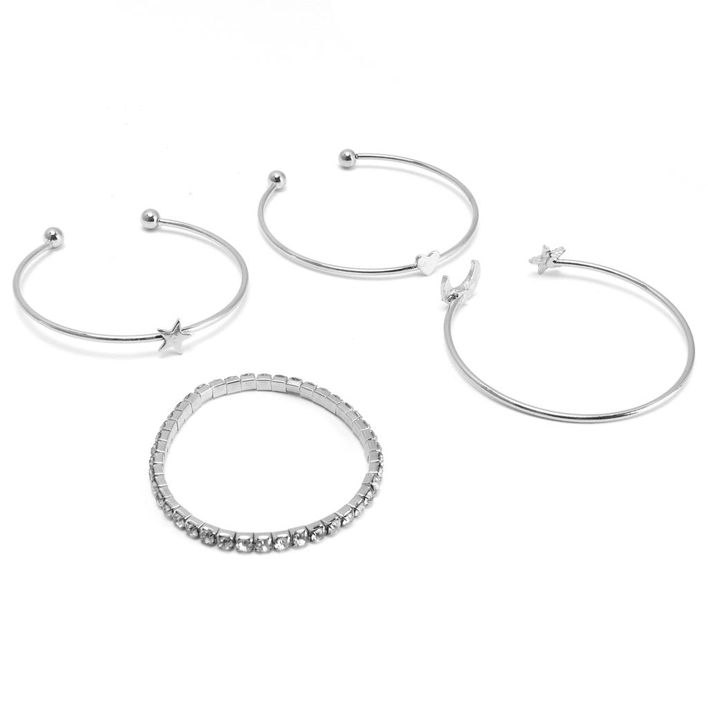4pcs Shining Heart Star Pattern Bracelet Party Travel Jewelry Bracelet Clothes AccessorySilver
