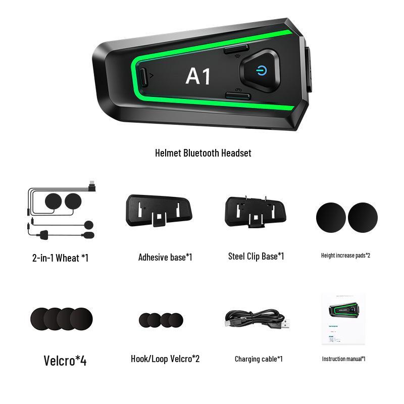 A1 Bluetooth Full Face Helmet Earphones, Waterproof Noise-Cancelling Motorcycle Intercom