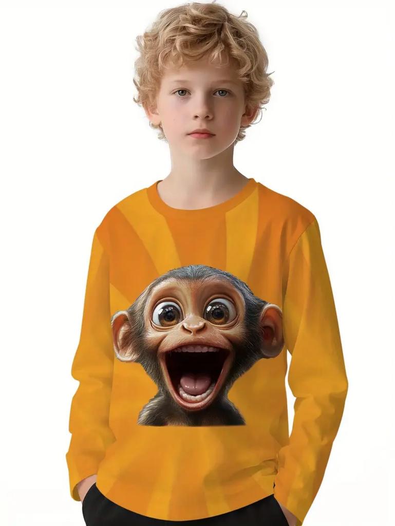 Kinderkleidung T-Shirts für Jungen Kurzarm Süß Junge Kind T-Shirt Oberteil 3D Affen-Print Lustig Freizeit Kinder Sommerkleidung