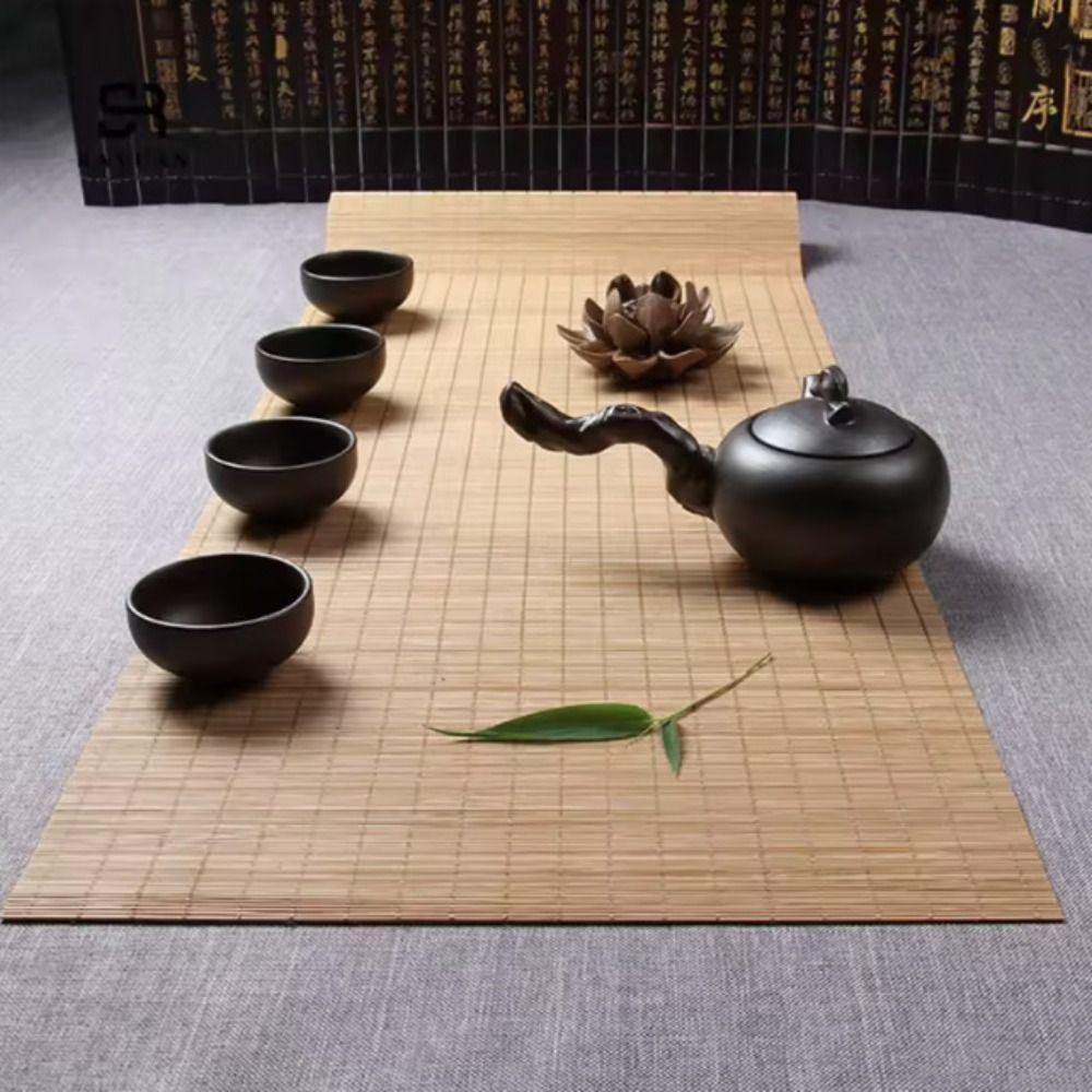Japanese Style Natural Bamboo Tea Table Runner Vintage Insulated Table Pad Cutting Traditional Placemat Office