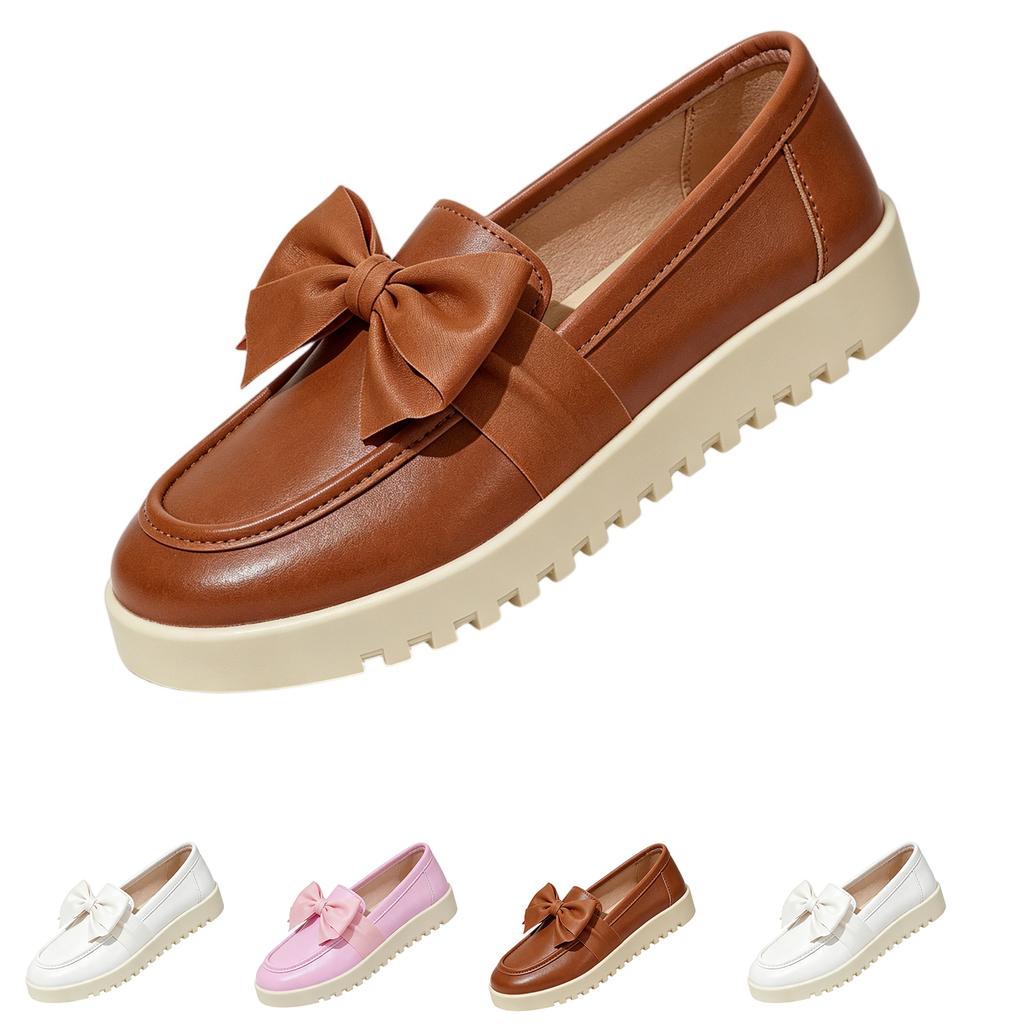 Women's Bowknot Platform Loafers Slip On Casual Shoes Soft Insole Lightweight Durable Sole Comfortable Fit