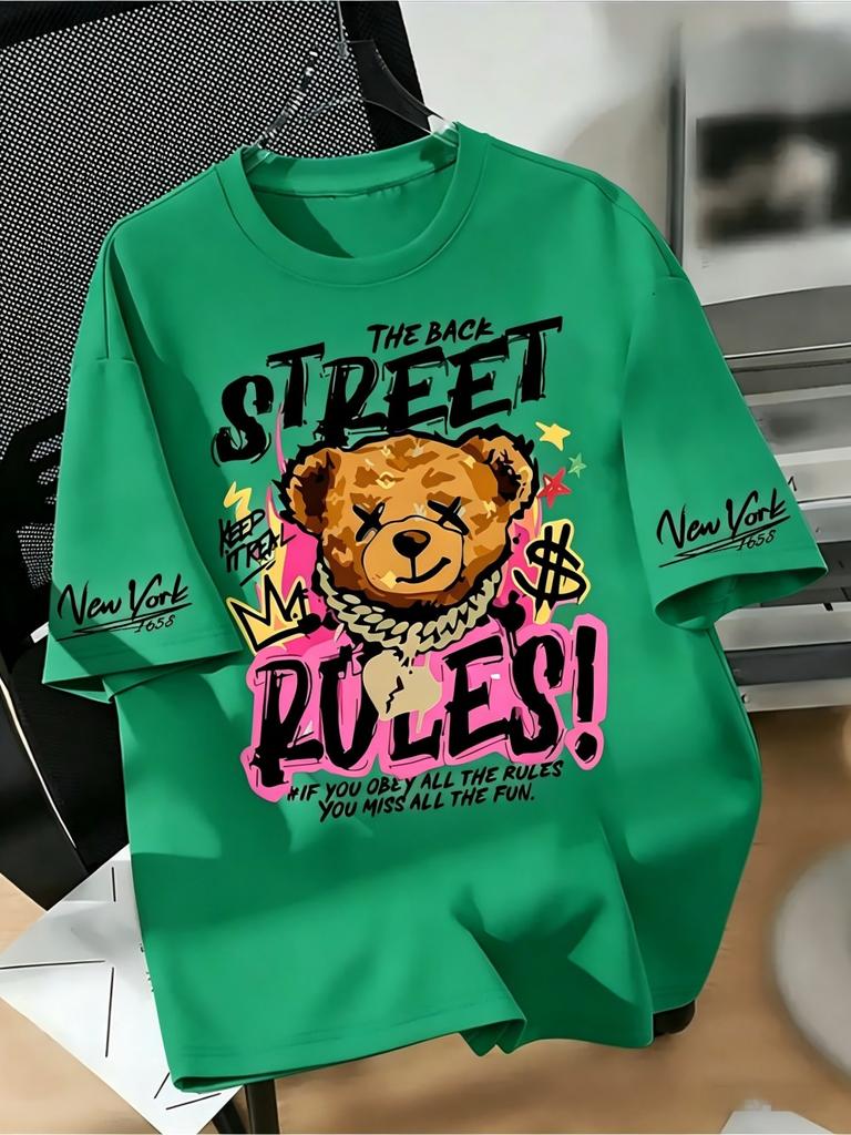 2026 Summer Bestselling Unisexs Pure Cotton Tshirt Street Casual Fashion Comfortable Soft and Breathable Simple Bear Print
