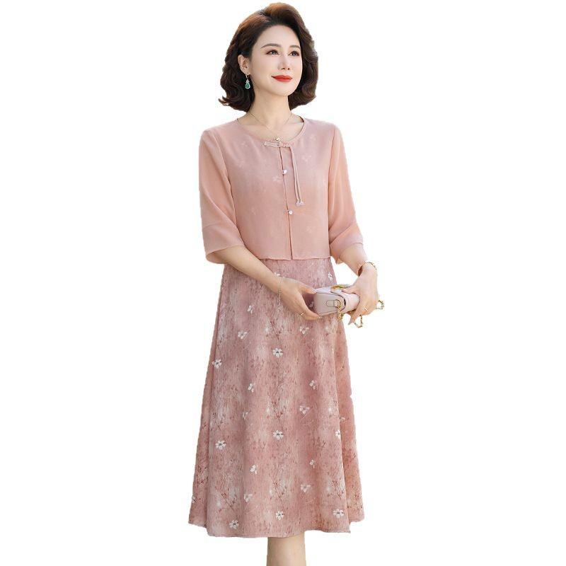 Elegantní letní outfit v čínském stylu: Módní národní stylová sukně pro maminky 2025