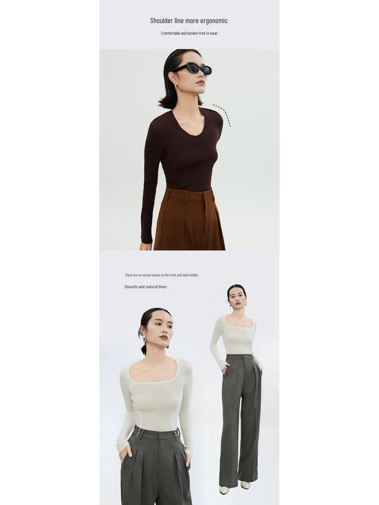 Merinowolle Rundhals Slim Fit Rollkragen Langarm Pullover Basisschicht