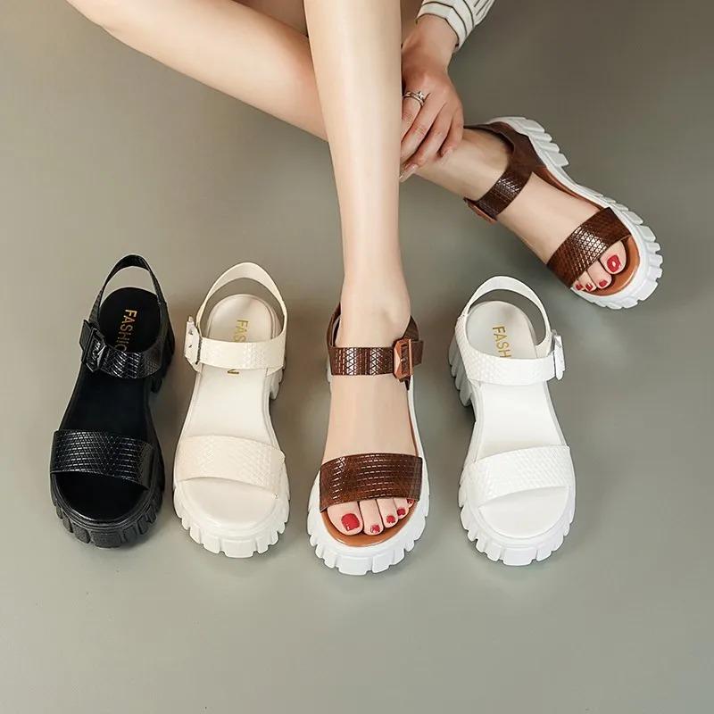 Fashion Women's Platform Sandals One-word Buckle Summer Women's Non-slip Casual Open-toe Shoes 2024 New Women's Fashion Sandals Shoes