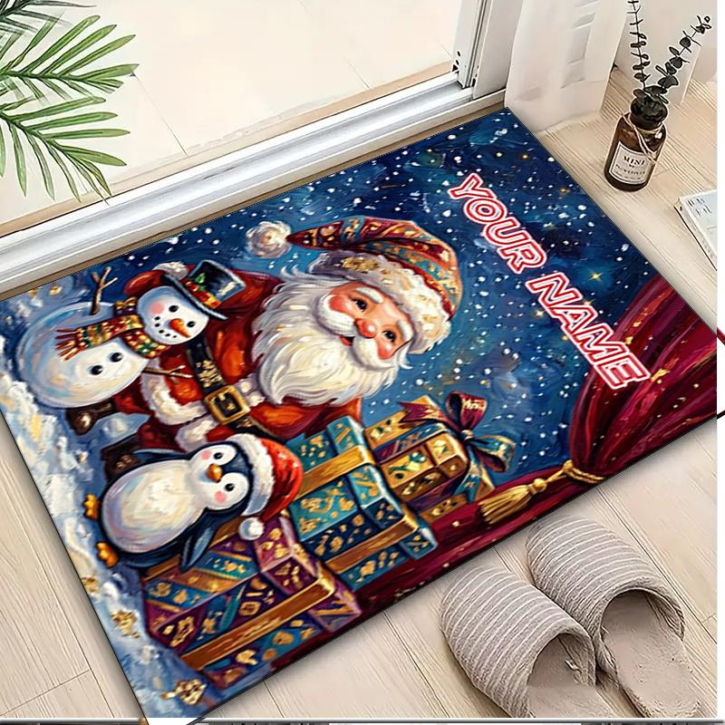 1PC Custom Name Christmas Magic Night Theme Floor Mat Ideal for Living Room, Game Rooms, Office, Bedroom,Floor Mat Playful Design