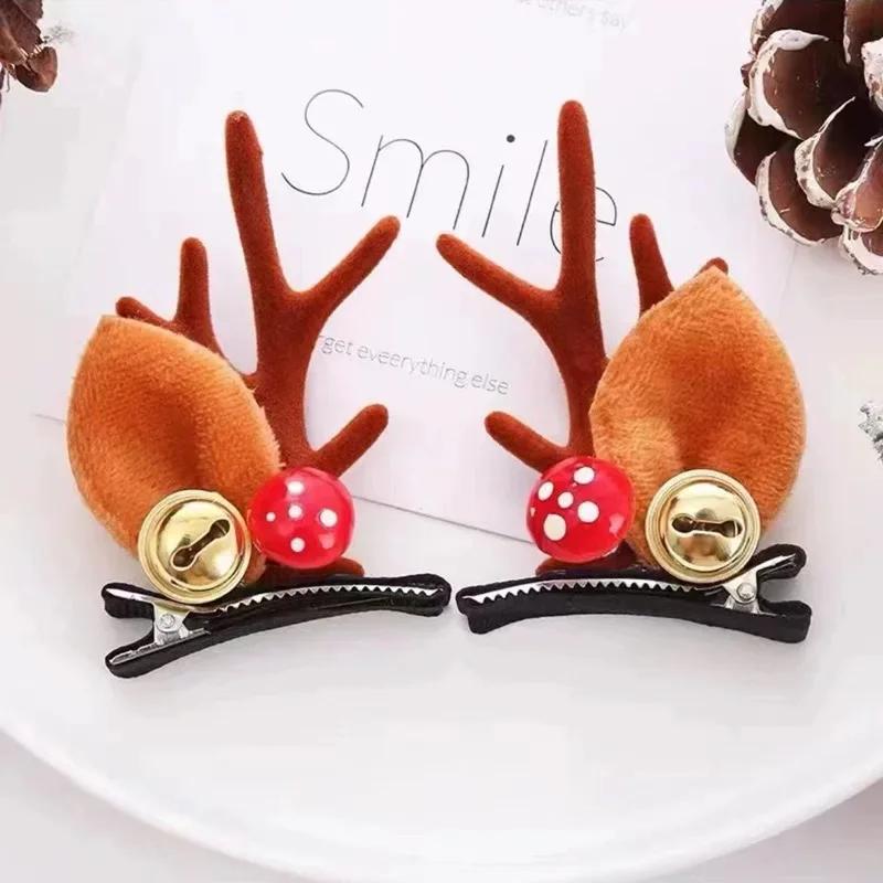 Christmas Deer Antler Hairpin Headdress Forest Fairy Hair Accessories Cute Pair of Clips Navidad Dress Up Small New Year Gift