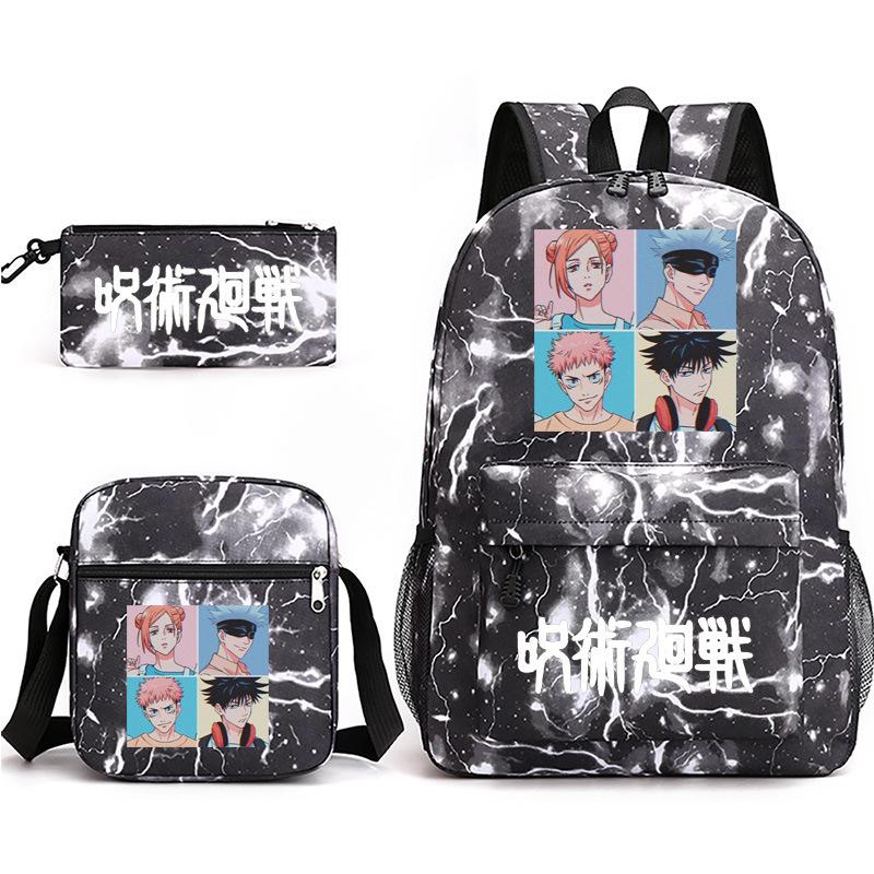Large Capacity Schoolbag with Shoulder Strap; Student Three-piece Pencil Case Set