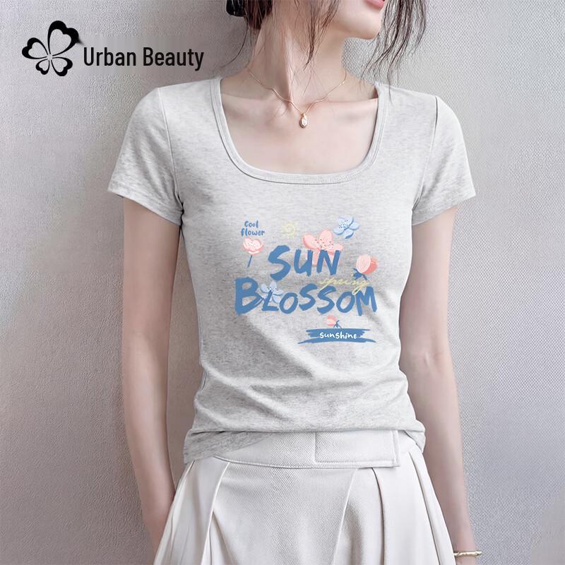 Urban Lady Slim-Fit Square Neck Floral Print Tee L
