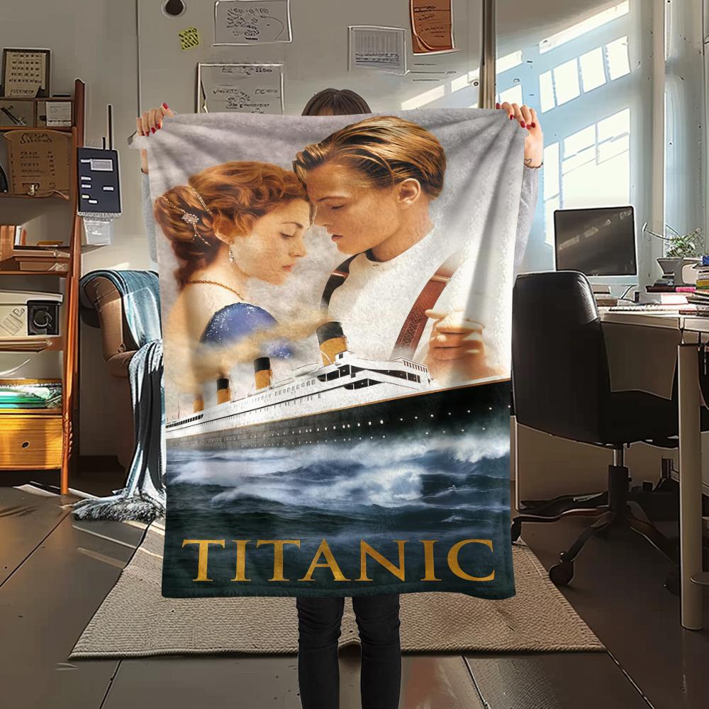 1PC Titanic Print Flannel Blanket, High quality All Seasons, Home Decor, Warmth and Comfort, Perfect for Christmas Gifts