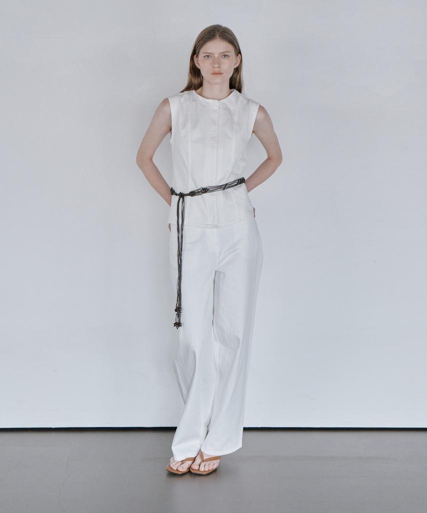 THEFRHT Striped Cotton Wide Pants (White)