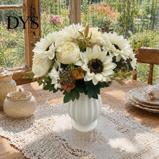 Realistic Silk Flowers for Wedding Centerpieces Sunflower Artificial Flowers, Fake Bouquet Home, Rustic Faux Arrangements Table Decor Fabric