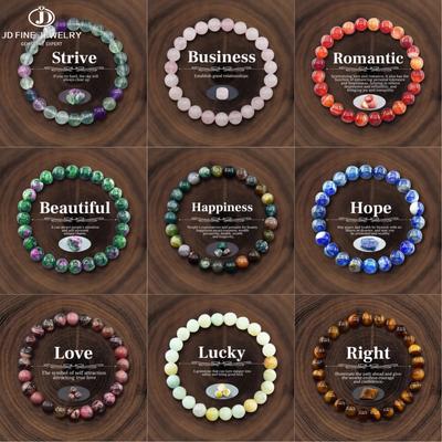 JD Natural Stone Jasper Quartz Beaded Wealth Lucky Bracelets for Women Men Classic Simple Stretch Bangles Yoga Healing Gifts