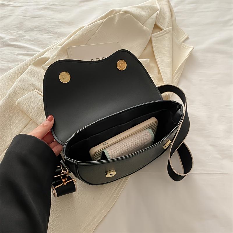 One Women's PU Fashion Saddle Bag Small Bag with Wide Shoulder Strap and Cover Closure Single Shoulder Crossbody Bag
