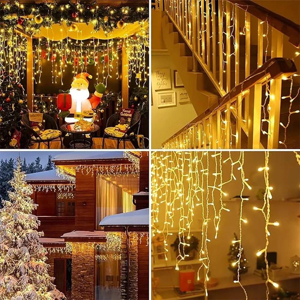 96LEDS Solar Curtain Icicle Light Outdoor Eaves Decor String Lights Garlands Garden Party Yard Christmas Decoration Holiday
