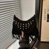Korean Vintage Rivet Shoulder Bag Tassel Boho Underarm Bag Zipper Suede Handbag Girls Purses and Handbags bolso
