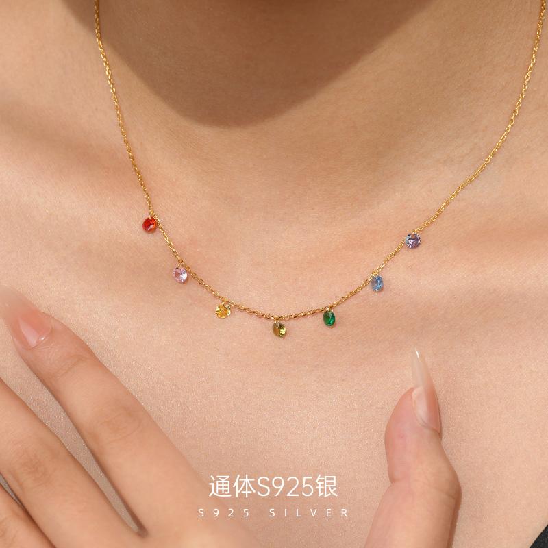 925 Sterling Silver Duhový Visací Zirkon Vícebarevný Kapka Přívěsek Náhrdelník pro Ženy Šperky