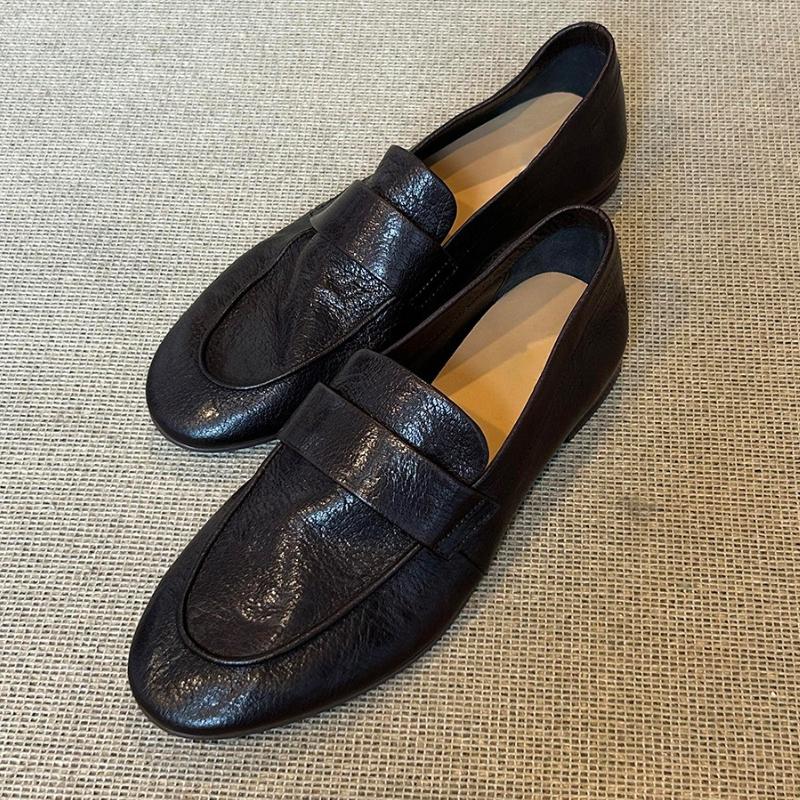 Retro Black Soft Leather Brand Designer Flat Pumps Women Comfort Concise Loafers Outdoor Commuter Office Shoes Zapatos De Mujer