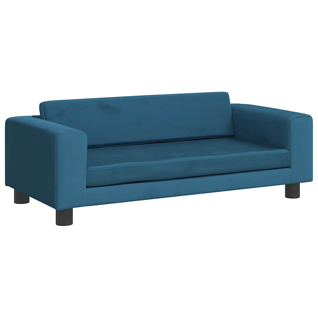 Vidaxl Sofa Dziecięca Z Podnóżkiem, Niebieska, 100X50X30 Cm, Aksamit