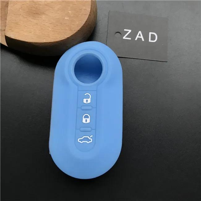 ZAD silicone key cover Case set shell skin For fiat 500 3 Buttons Flip remote Key Blank Fob Auto parts car accessories colorful