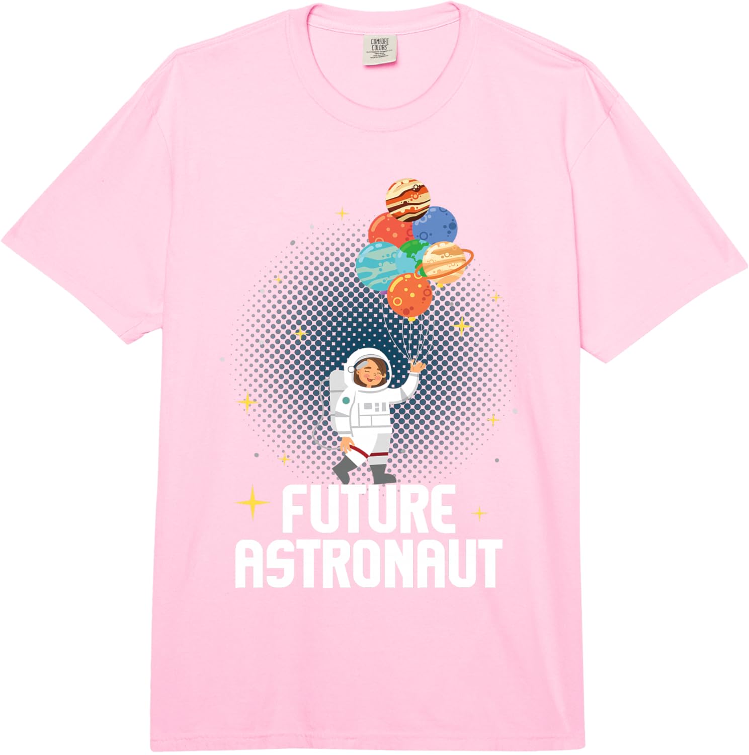 Future Astronaut Graphic Tee Astronaut Holding Planets Balloons Spaceman Casual Crewneck Short Sleeve TShirt S