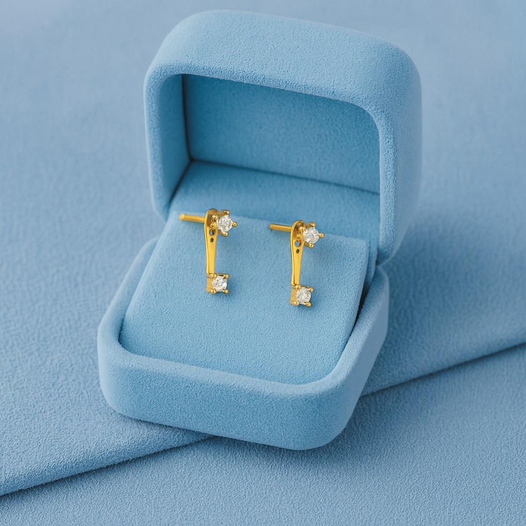 Minimal Double Stone Bar Stud Earrings - 925 Sterling Silver Yellow Plated