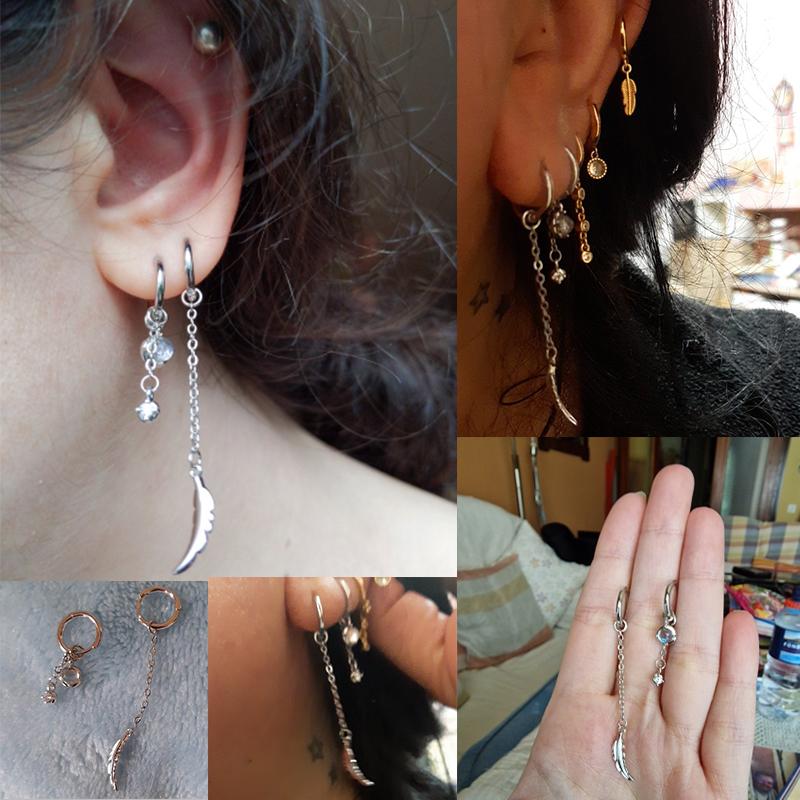 925 Silver Asymmetric Feather Earrings White Moonstone Pendant Earrings Ladies Gifts Handmade Jewelry