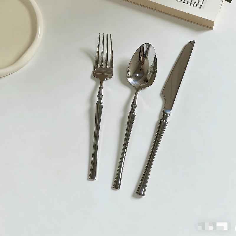 Set di Posate Cucchiaio a Manico Lungo in Acciaio Inossidabile Posate Occidentali per Bistecca Cucchiaio con Motivo Ghiacciato Forchetta con Motivo Corteccia Albero Vita Stretta