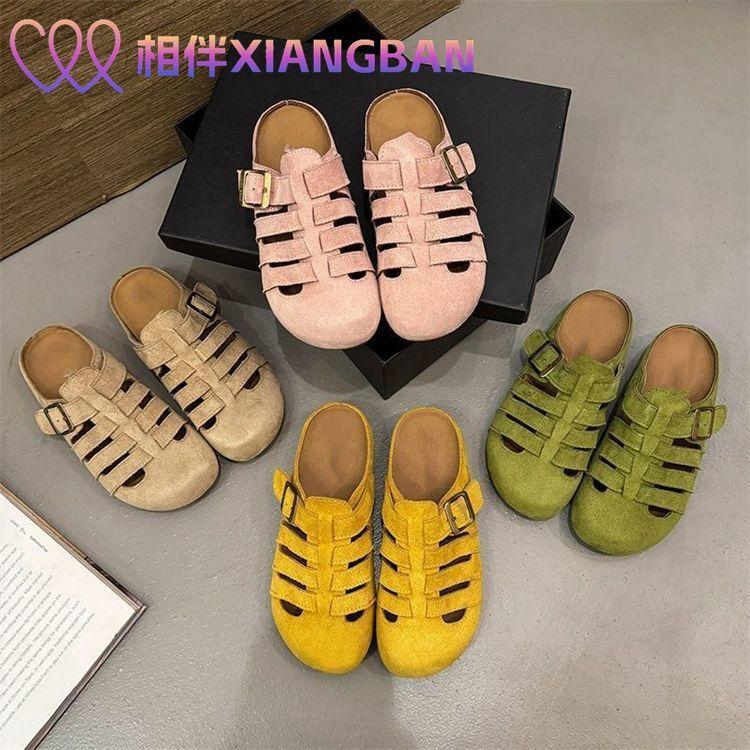 Hollow bag head half slippers women's summer new flat bottom one pedal breathable lazy casual sandals