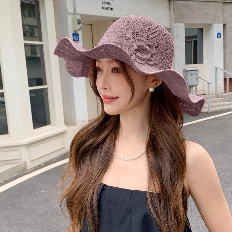Sun Protection Flower Straw Hat Hollow Breathable Basin Cap Women Visors For Outdoor Travel Beach