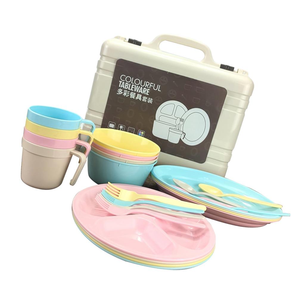 Colorful Tableware Portable Plastic Cutlery Set Cup Fork Spoon for Picnic Outdoor Activities