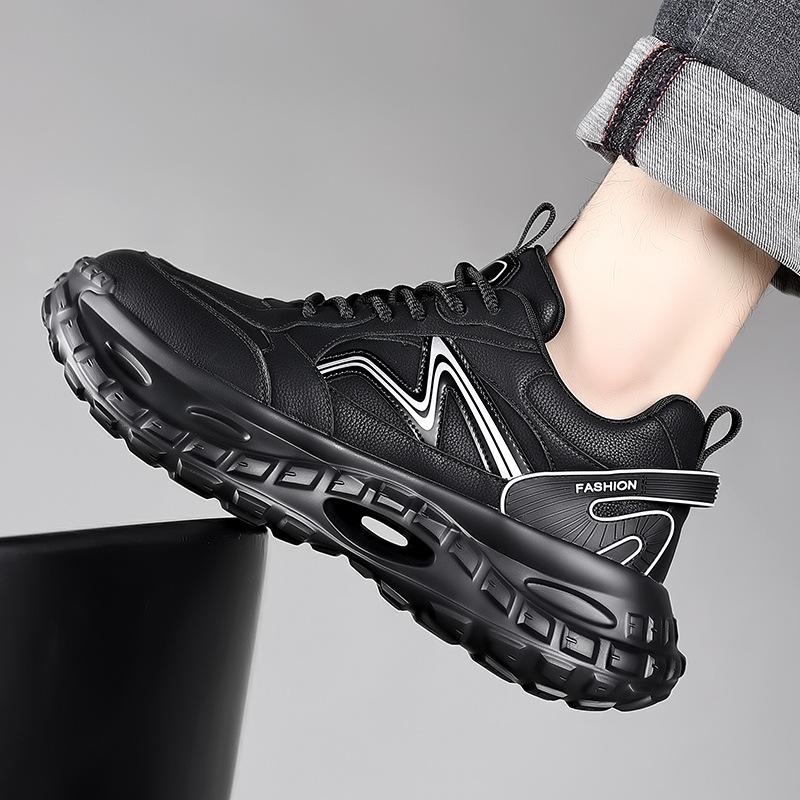 Fashion Spring Autumn Leather Platform Sneakers for Men Fashion Soft-soled Casual Running Shoes Man Designer Black Zapatillas Hombre