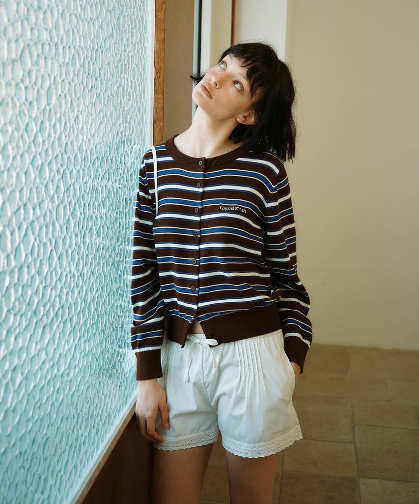 Greenbutter Easy-Care Stripe Cardigan (Brown)
