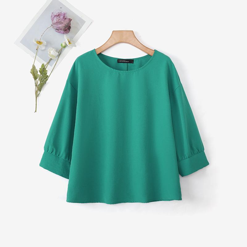 

ZANZEA Женская повседневная блузка с круглым вырезом, однотонная, свободного кроя, с рукавом до локтя M