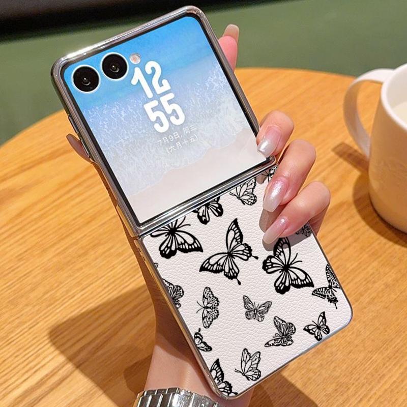 

Line Butterfly Pattern Case For Samsung Z Fold 7 6 5 Luxury Hybrid 3in1 Leather Skin Plating Folding Phone Cover For Samsung Z Fold7 Fold6 Fold5 Samsung Z Flip5 бежевий