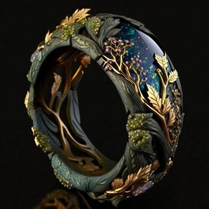 Vintage Plated Bangle Hollow Leaf Unique Ring Ethnic Style Unisex Holiday Gift Ring Irregular Tree Branches Easter Ring Gift New