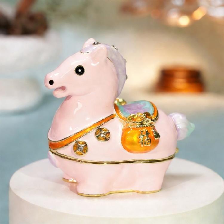 Exquisite Alloy Trinket Box Horse Shaped Jewelry Case with Glossy Finish and Sparkling Rhinestones for Small Accessory