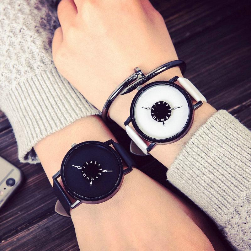 Popular Black Men Watch White Quartz Watch Soft Couple Watch Leather Strap Simple Lovers Wristwatches Silicone Dial for Women Ladies
